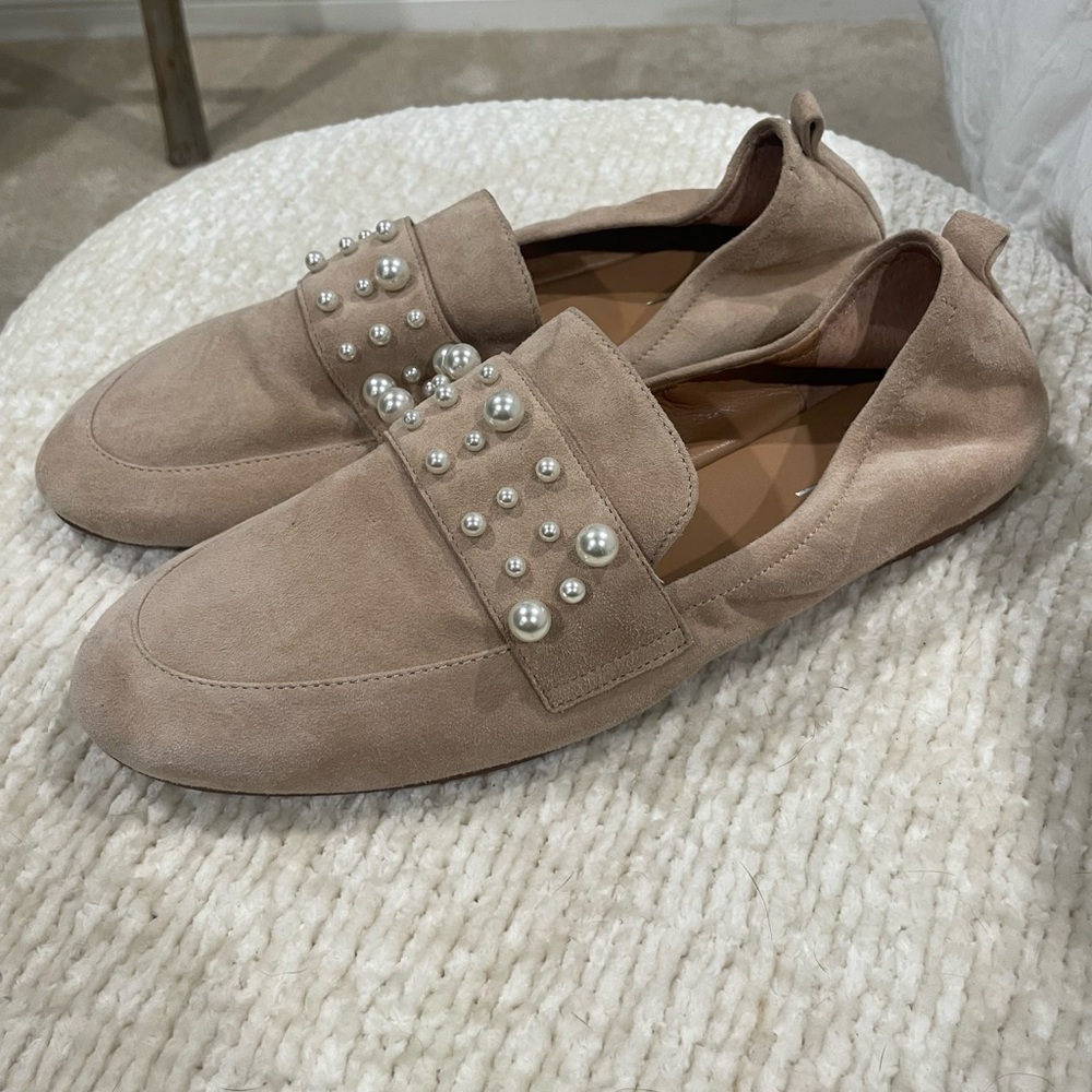 Linea Paolo Milly Pearls Loafers Beige tan suede size 10m